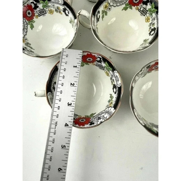VTG Set of 7 Swansea Tea Cups Floral Pattern Bone China Canton Gold Trim - Picture 6 of 14